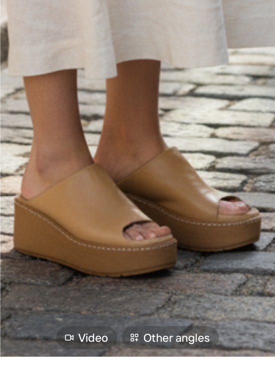 Robert Clergerie Shoes - Robert Clergerie Tan Leather Platform Slide Wedges